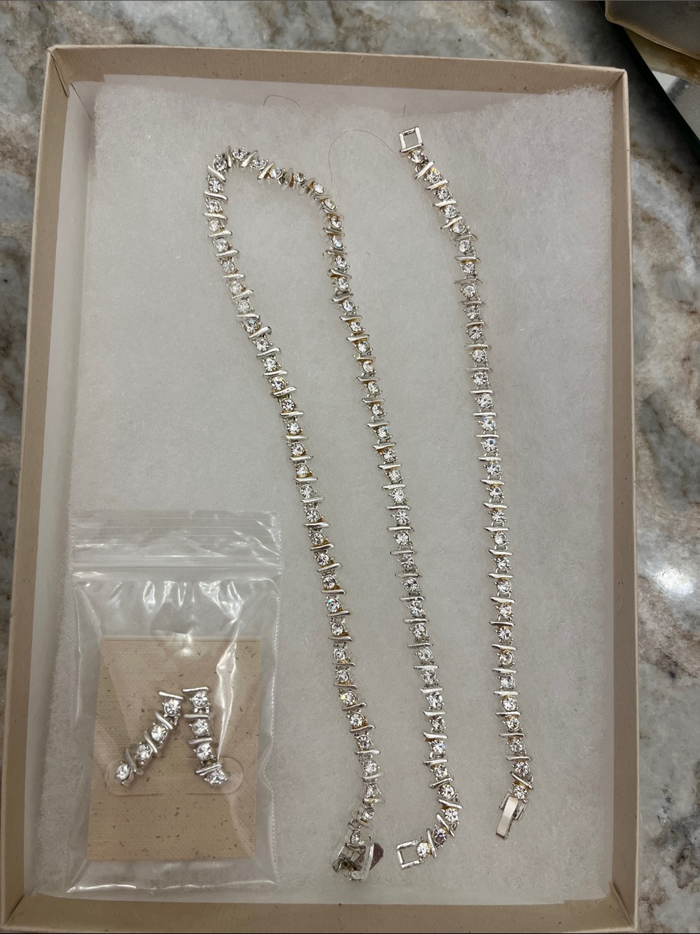 Silver Tennis Necklace and Bracelet Set with Clear Stones - Women Jewelry
